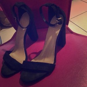 Black suede high heel sandals